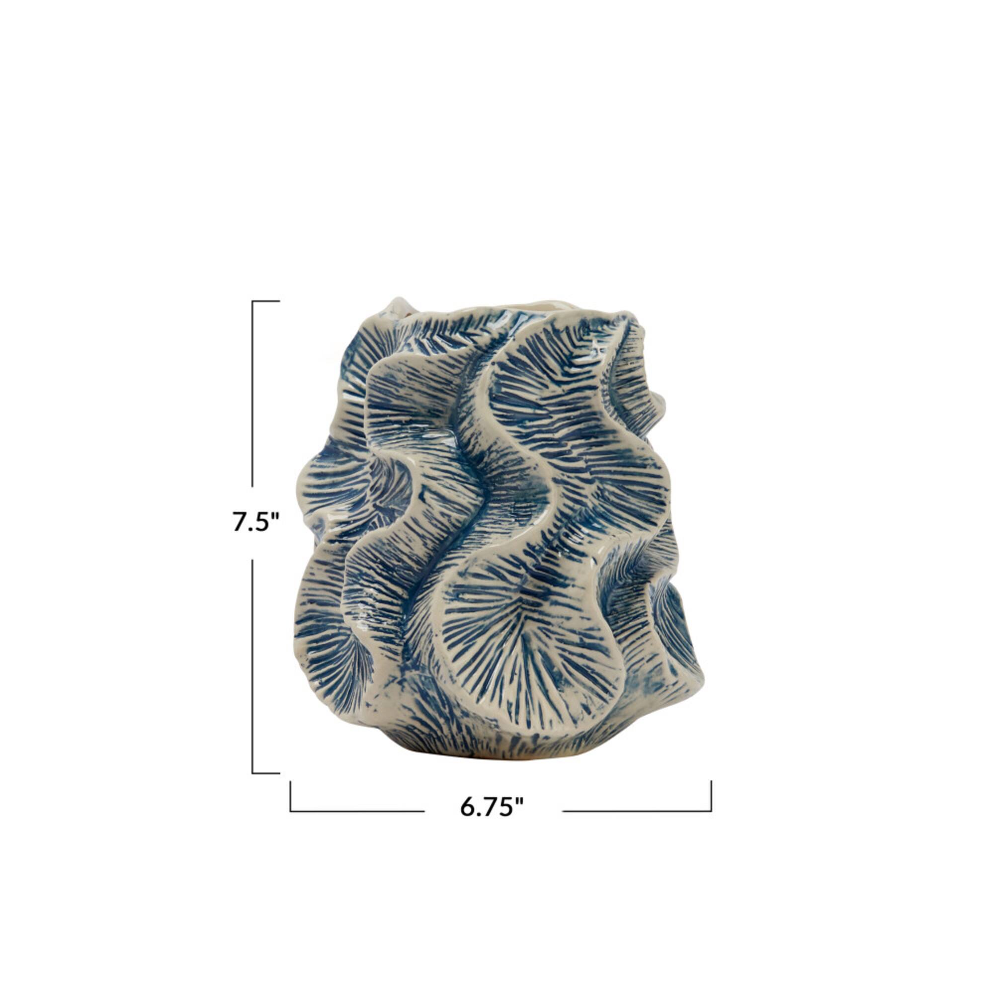 Hello Honey® Bloomingville 7.5" Blue & Ivory Organically Shaped Stoneware Vase